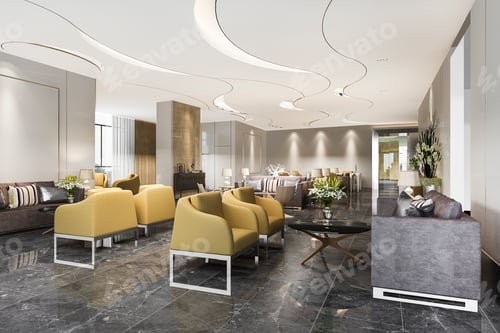 Preview: 3d rendering luxury hotel reception hall and office with modern minimal counter