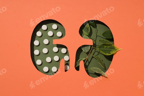 Preview: For National Kidney Month, paper cut kidneys on a peach background.