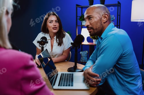 Preview: Group of three hosts is capturing a live audio broadcast