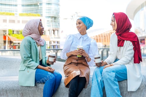 Preview: Beautiful muslim girl wearing hijab bonding outdoors