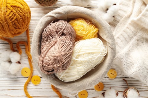 Preview: Concept of hobby, cozy hobby, knitting, top view