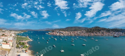 Preview: Greece, Aerial drone view of Poros island in Saronic gulf, Peloponnese,