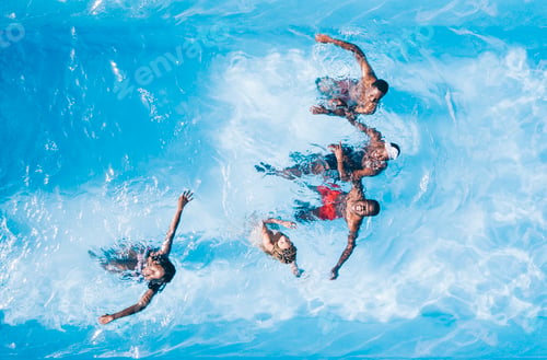 Preview: African friends play in the pool happy.