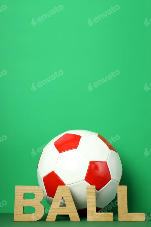Preview: Word Ball and football ball on green background