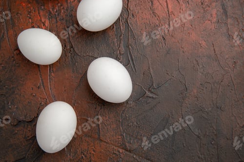 Preview: top view white chicken eggs on dark background animal meal food farm color photo free place