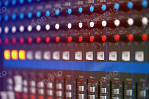 Preview: close-up audio mixing console, Selective focus. mixing and mastering tone control.