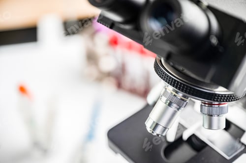 Preview: microscope in biotechnological laboratory, professional equipment