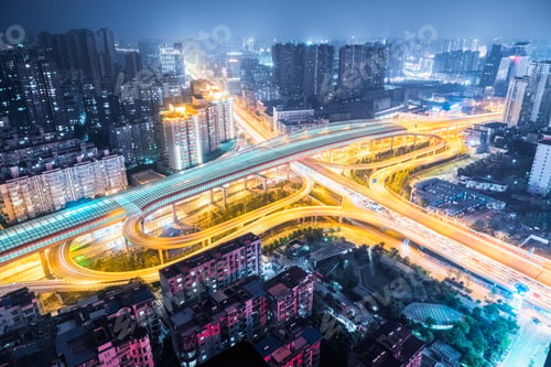 Preview: aerial view of city interchange at night ,wuhan , China