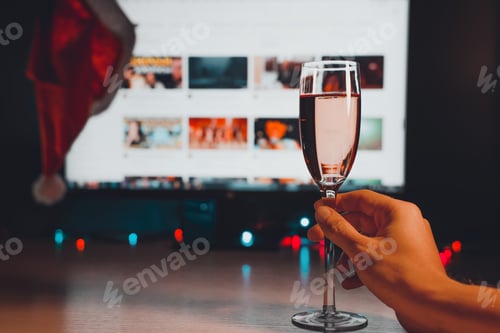 Preview: Watching online cinema films and serials, videos on streaming service for xmas holidays at home