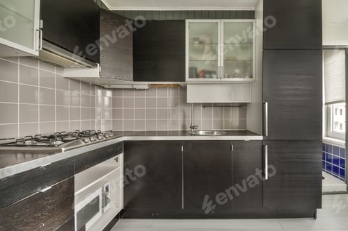Preview: Modern kitchen near dining room in flat
