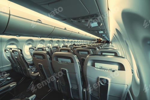 Preview: An empty airliner cabin, seats