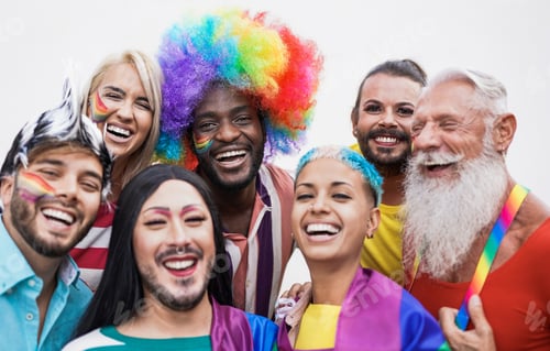 Preview: Multiracial people having fun at gay pride parade - Homosexual love