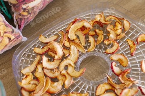 Preview: Homemade Dehydrated Apple Slices on Drying Rack