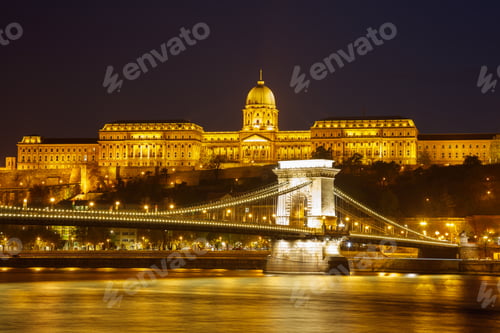 Preview: Cain Bridge illuminated at night, Budapest Hungary.