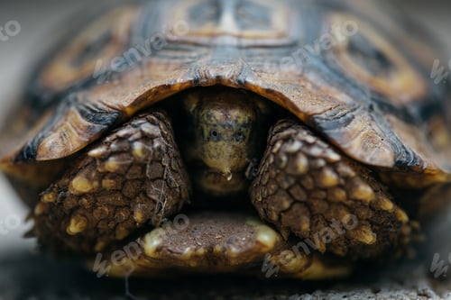 Preview: Close up of a leopard tortoise, Stigmochelys pardalis, feet and head coming out of it's shell