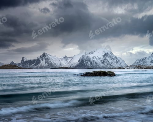 Preview: Beautiful scenic view of Lofoten islands in winter, Norway