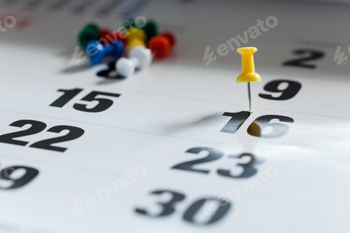 Preview: Pushpins on calendar, Busy and overworking days