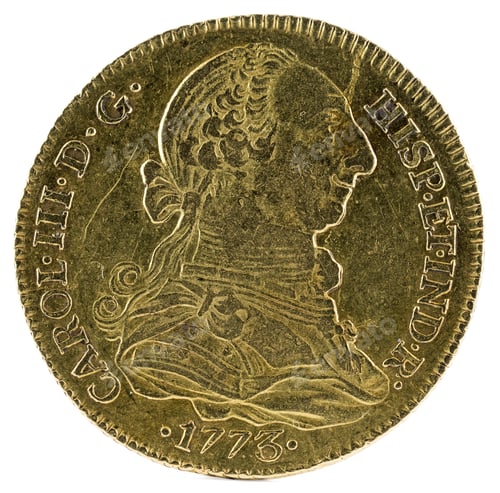 Preview: Ancient Spanish gold coin of King Carlos III. With a value of 4 escudos and minted in Sevilla. 1773.