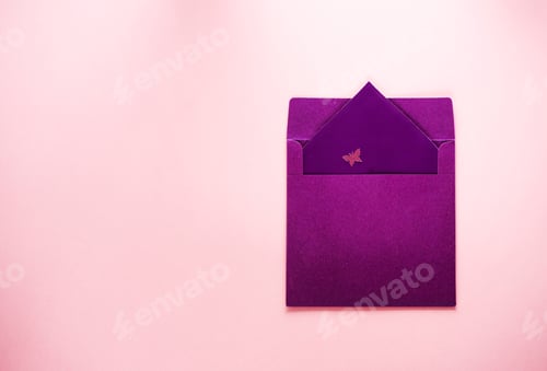 Preview: Envelope with a postcard and butterfly decoration. For letters, invitation and congratulations.
