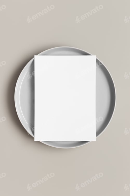 Preview: Invitation white card mockup on a plate, 5x7 ratio, similar to A6, A5.