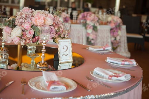 Preview: Table with beautiful wedding decoration. Flowers, floral decor