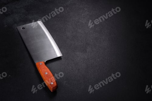 Preview: An axe for cutting meat on a dark concrete background