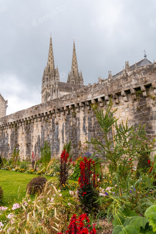 Preview: Walls of the medieval village of Quimper and the cathedral of Saint Corentin