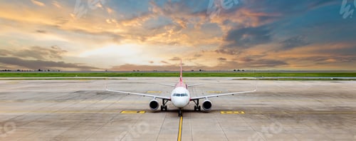 Preview: Airplane taxi in taxiway after landing and prepare to park in passenger gate.