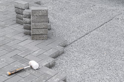 Preview: new sidewalk made of concrete interlocking paving blocks