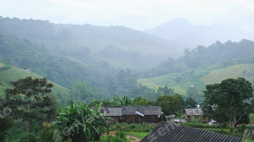 Preview: Rural village in the mountains on raining day