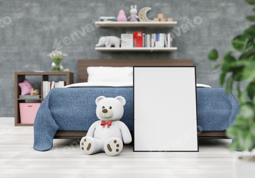 Preview: 3D interoir design for bedroom and mockup frame
