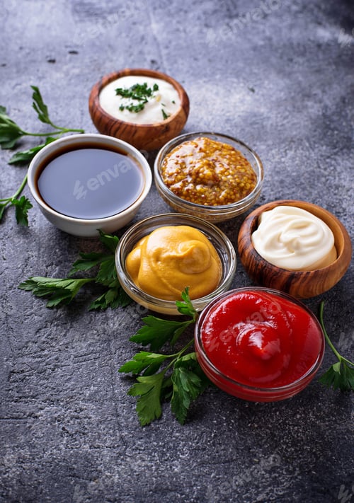Preview: Set of different sauces and spices