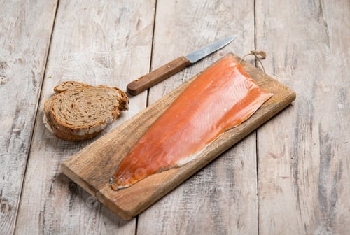 Preview: smoked trout over cutting board