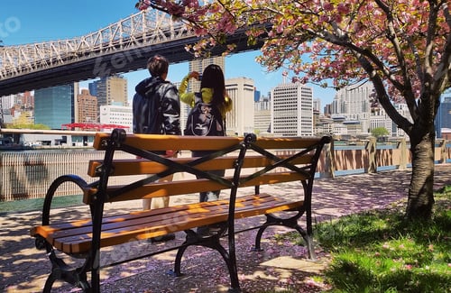 Preview: Tourists taking photos of the Manhattan bridge in New York in spring