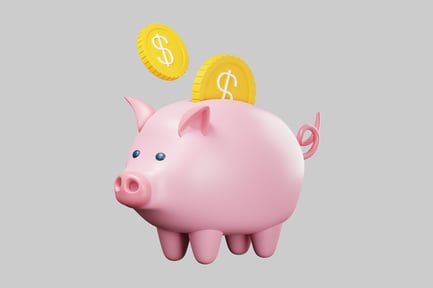 Preview: Pink piggy bank and coins