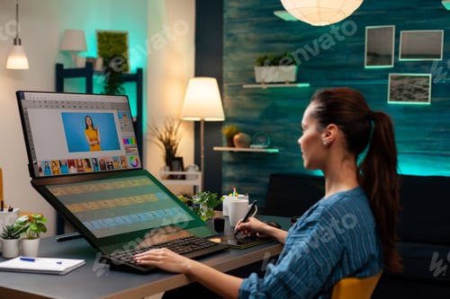 Preview: Retouch studio worker editing picture of model