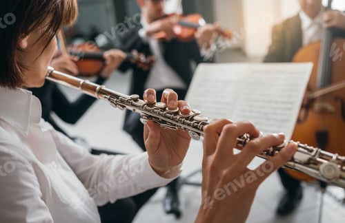 Preview: Flutist playing her instrument on stage