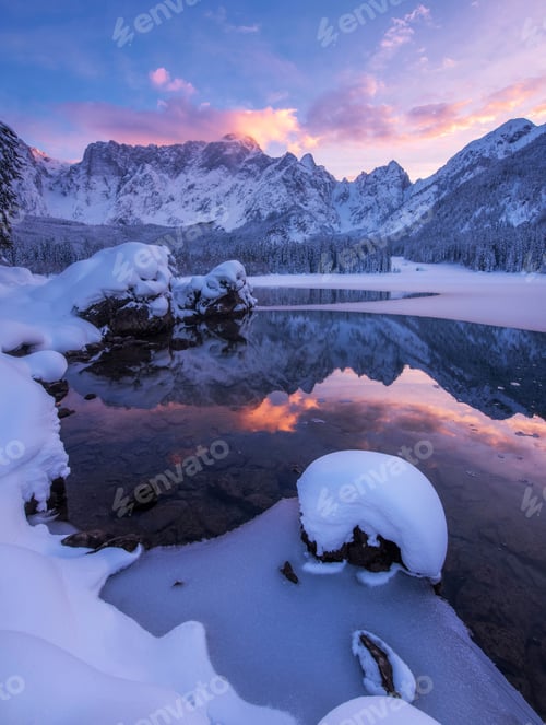 Preview: Vivid sunset in the mountains by the lake