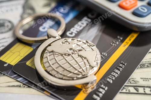 Preview: Credit Cards and Globe Keychain Close Up