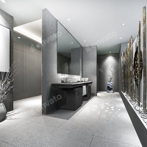 Preview: 3d rendering stone and modern tile public toilet