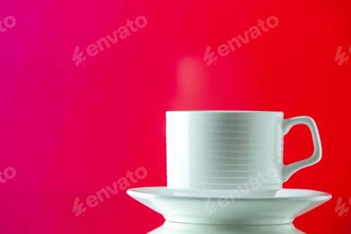 Preview: front view white tea cup on red-pink background color coffee photo bright food table glass ceremony