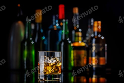 Preview: Whiskey on the rocks on a bar table
