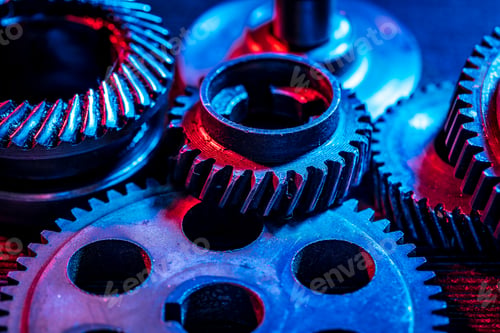 Preview: Gears. Machine part. Neon color.