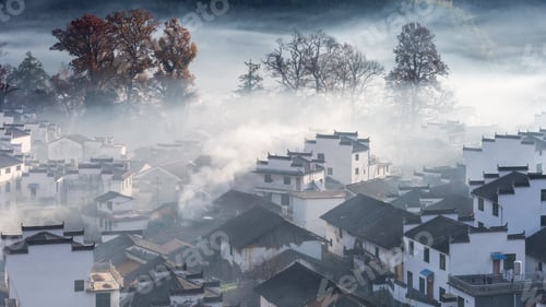 Preview: shicheng village landscape in early morning
