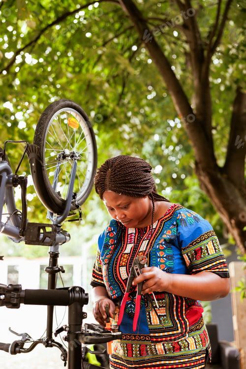 Preview: Female searching for tools for bicycle