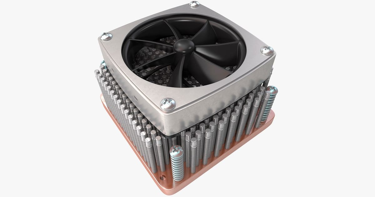 Rectangular cpu cooler with central fan 3D, Incl. bolts & cooling - Envato