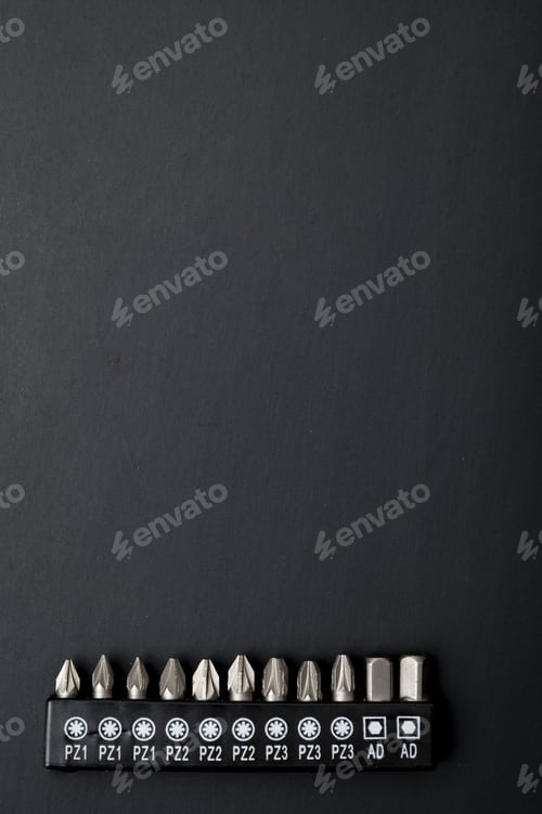Preview: Vertical shot of bit set on a black background