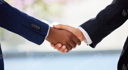 Preview: Welcome aboard partner. Shot of two unrecognisable businessmen shaking hands in a modern office.