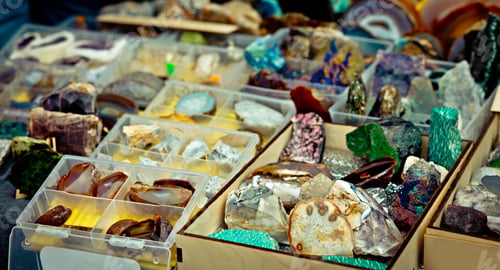 Preview: Rock shop. Variety of rock, mineral and crystals. Gemstone mix.