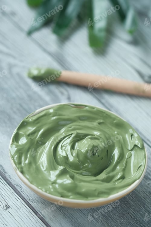 Preview: bubble clay mask in container on white background